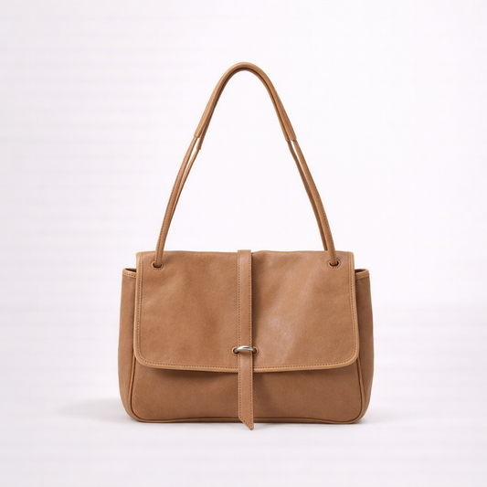 Flap-Closure Shoulder Bag in First-Layer Cowhide Leather