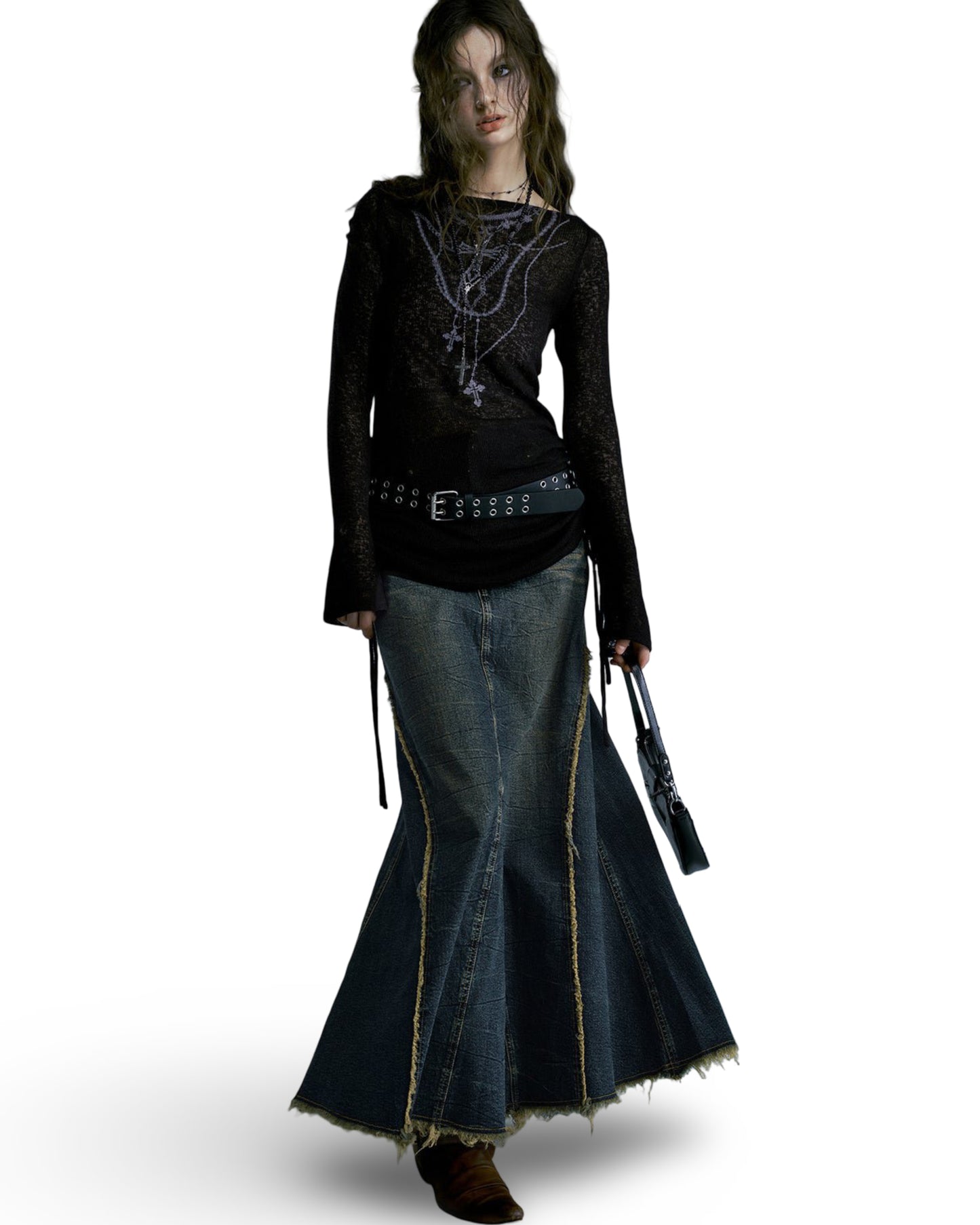 Heavy Washing Denim Skirt Girl