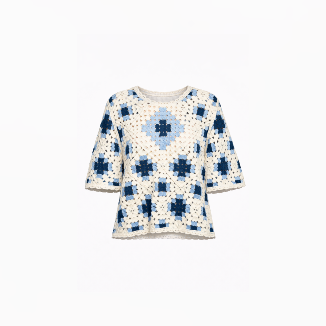 Hand-Grid Crochet Patchwork Top