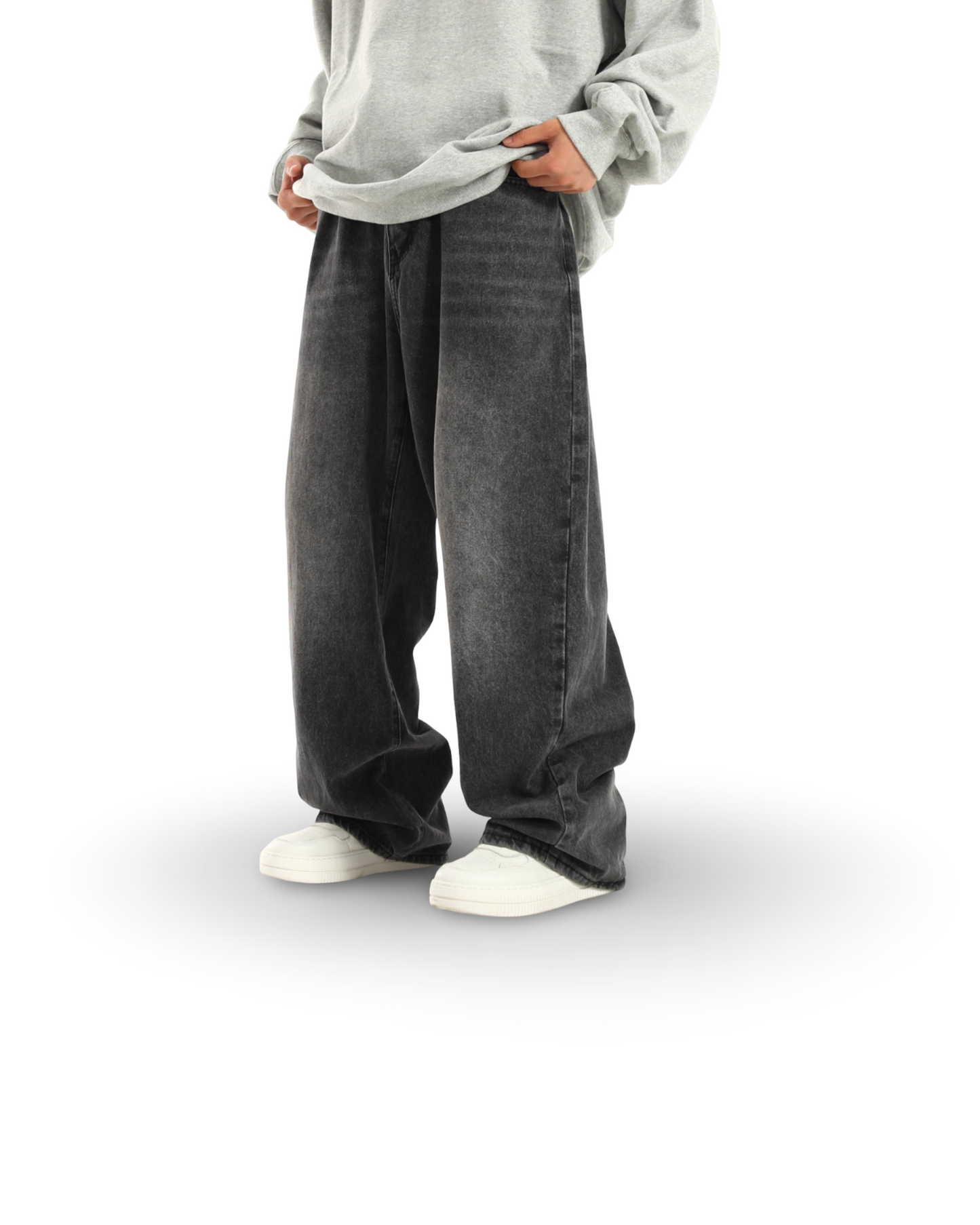 Vintage Smoky Gray Elastic Waist Jeans For Men And Women