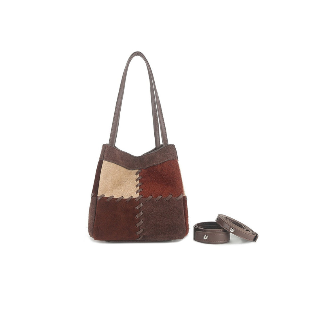 Patchwork Shoulder Bag in First-Layer Cowhide Leather