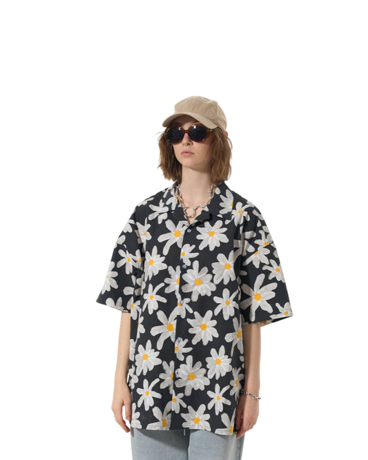 white flower floral dress button up shirt