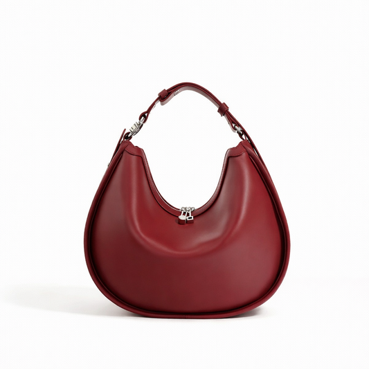 Structured Curve Shoulder Genuine Leather Bag