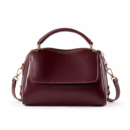 Structured Top-Handle Bag in First-Layer Cowhide Leather