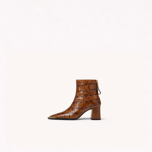 First-Layer Cowhide Structured Heel Boots