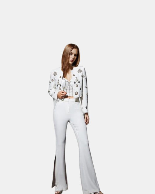Fashionable With Side-slit Bootcut Trousers Suit Women