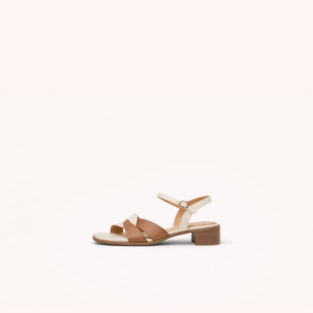 First-Layer Cowhide Low-Heel Sandal – Dual Strap Structure