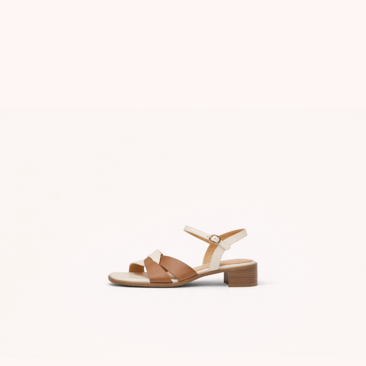 First-Layer Cowhide Low-Heel Sandal – Dual Strap Structure