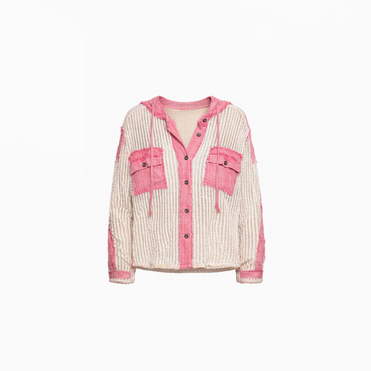 Textured Utility Mesh Button-Front Top