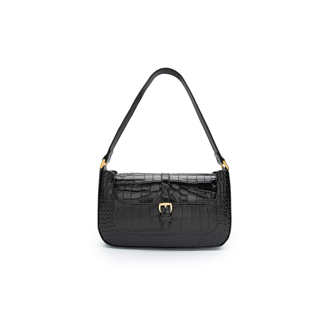 French Trapezoid Crocodile Leather Shoulder Bag
