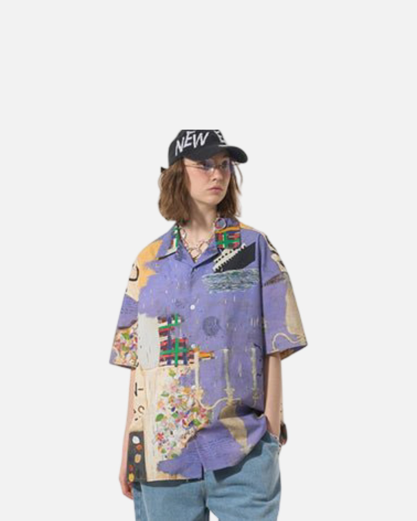 Casual Loose Blue And Purple Cruise All Match Trend Short Sleeved Shirt