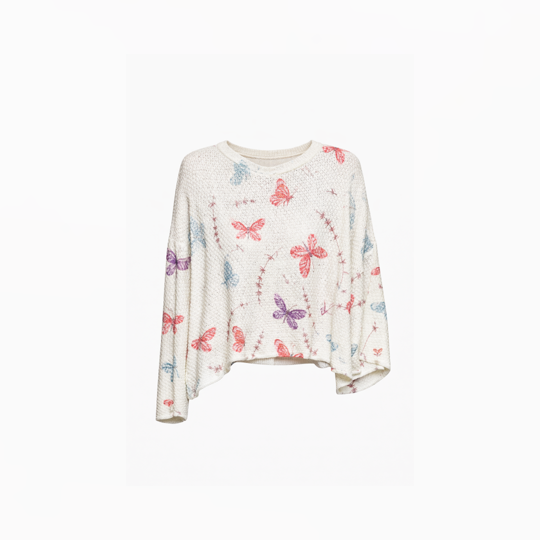 Butterfly Motif Textured Knit Top
