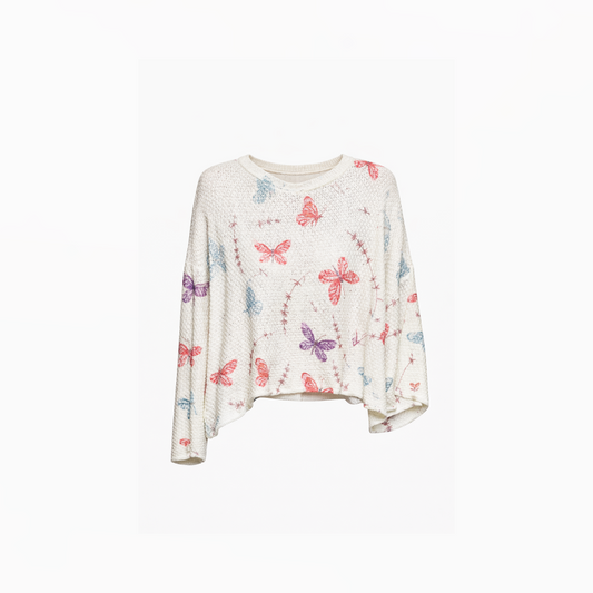 Butterfly Motif Textured Knit Top
