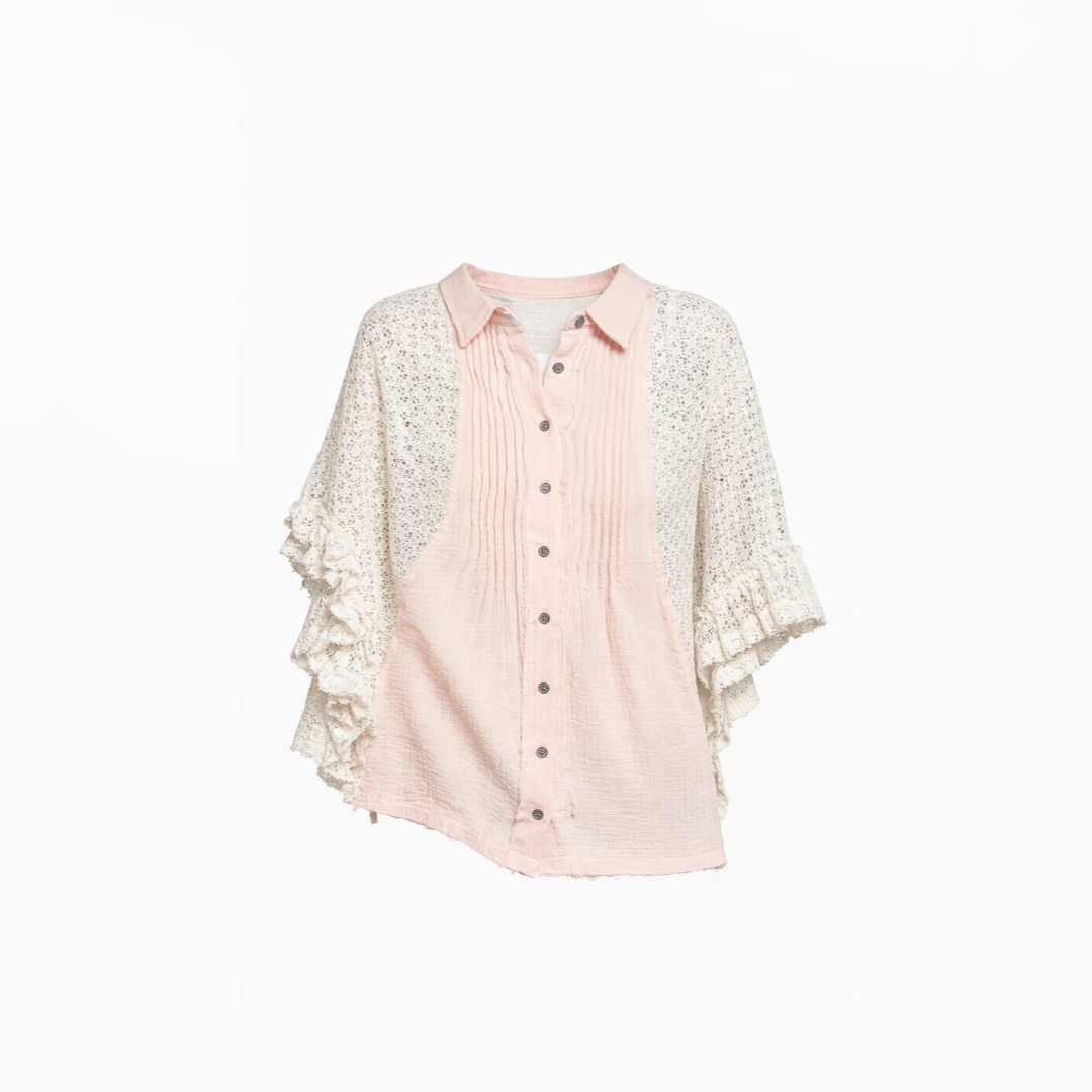 Soft Contrast Lace-Panel Statement Top