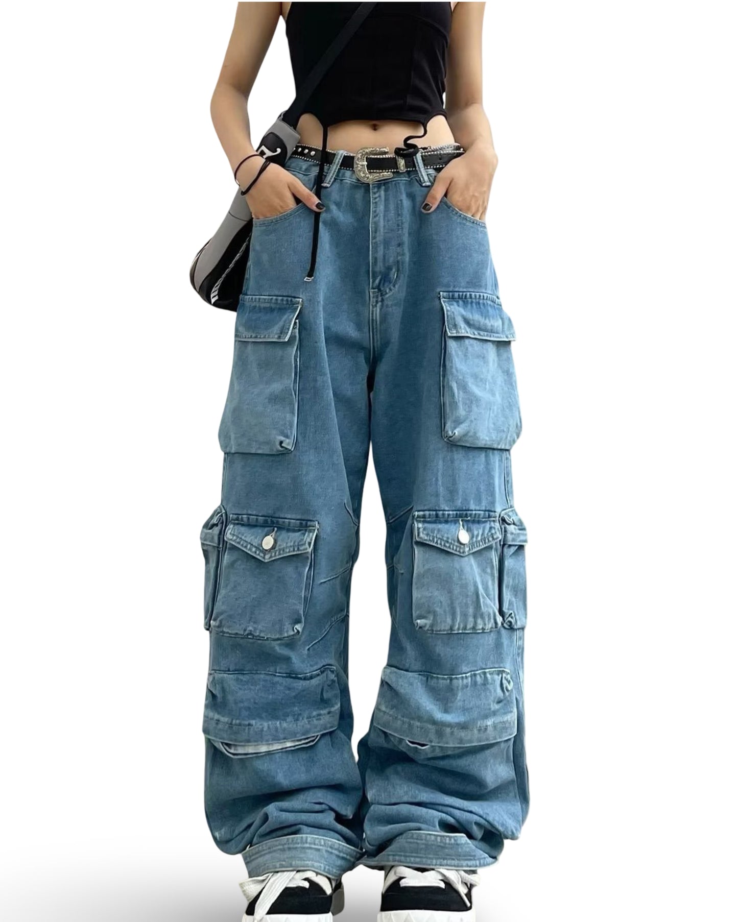 High Waist Trousers Street Hipster Multi-pocket Wide Leg Tie-dyed Jeans