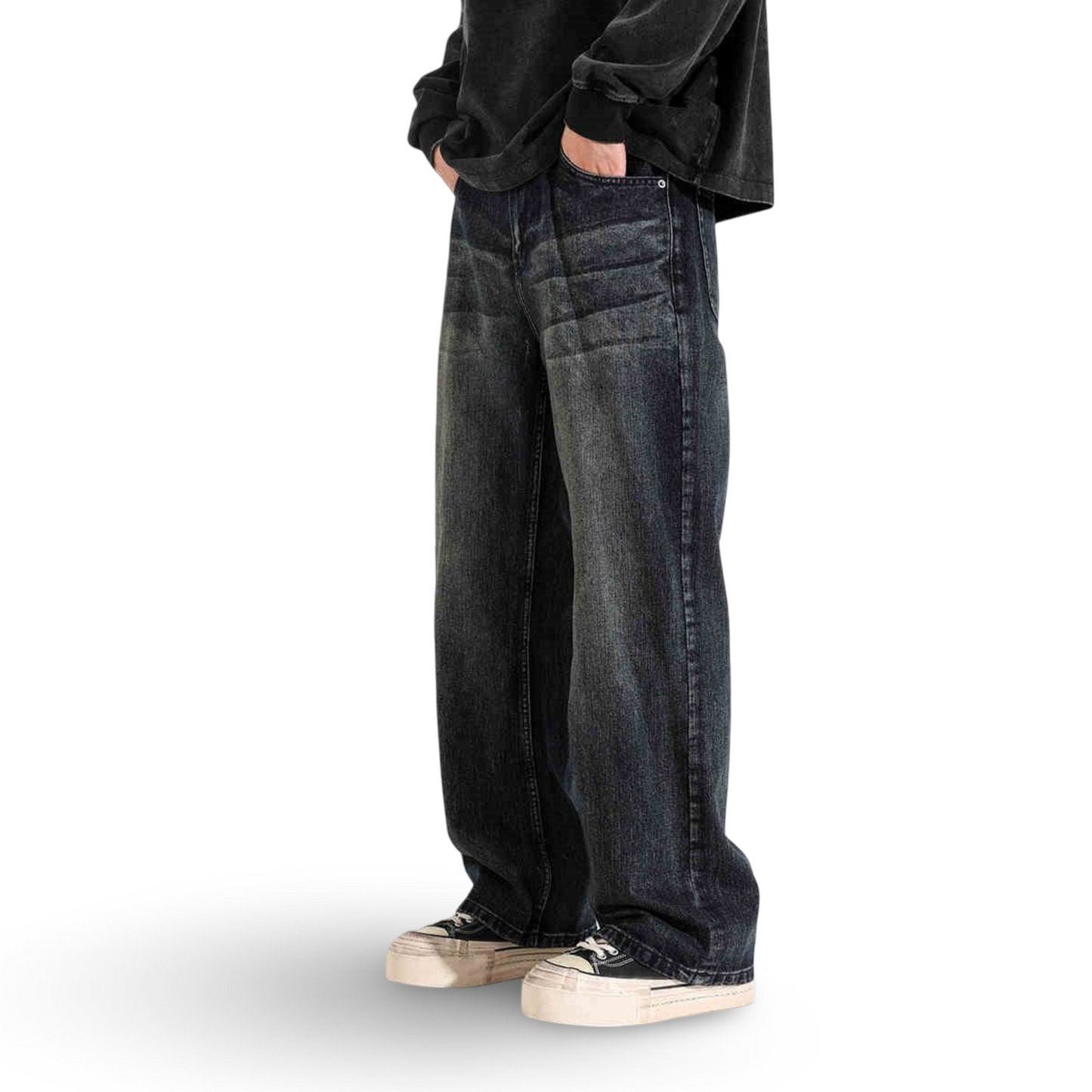 Retro Straight Jeans Men's American Loose-fitting Wide-leg Trousers