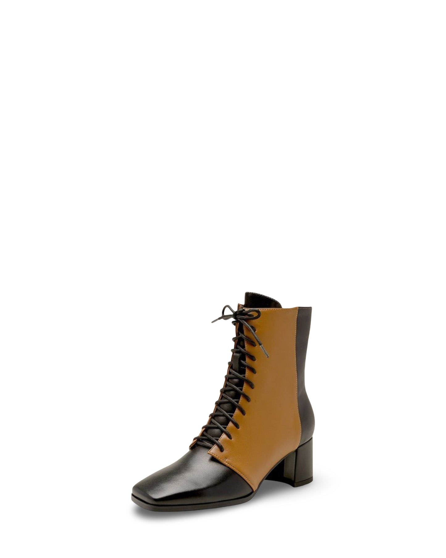 Women's Retro Color Block Square Toe Thick Heel Leather Boots