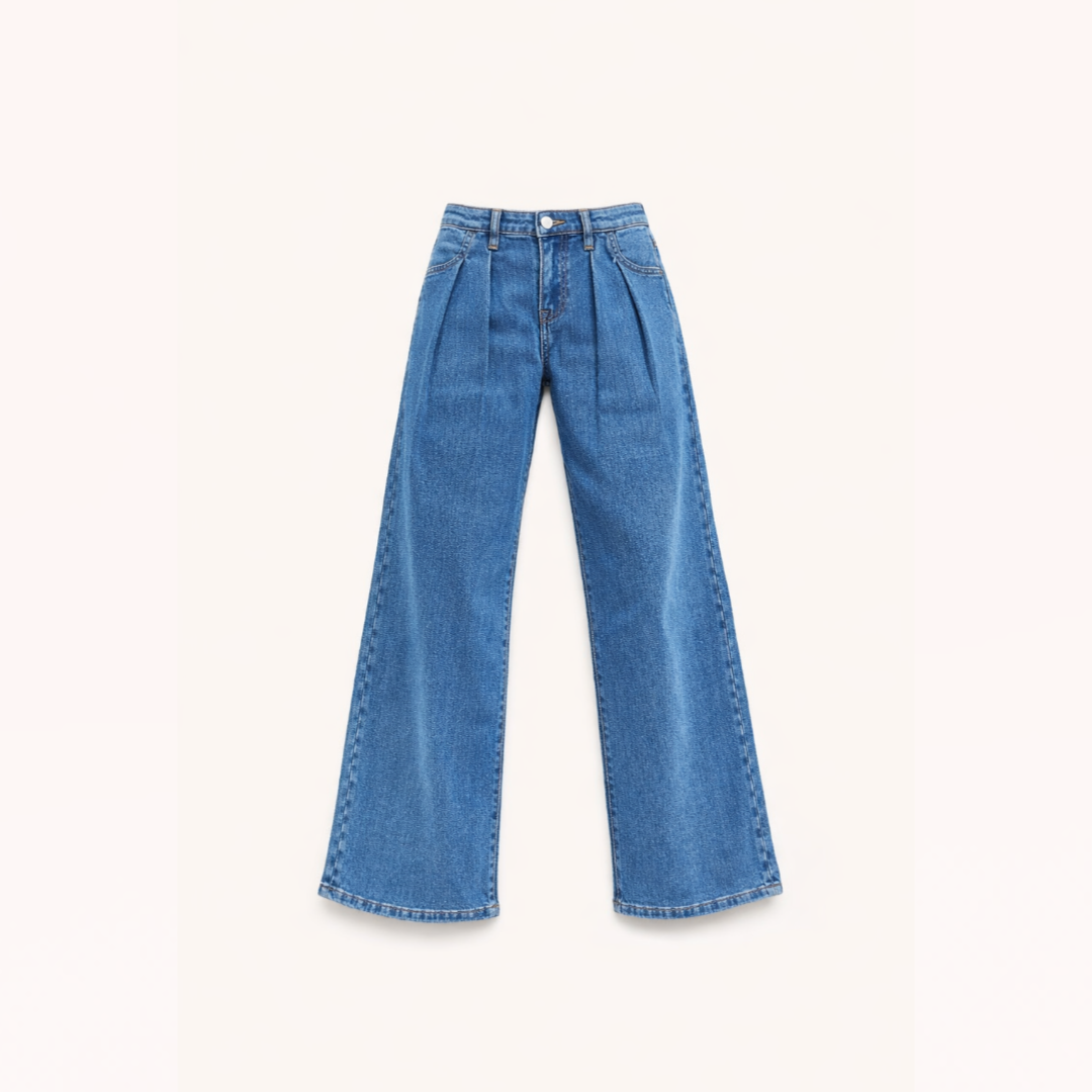High-Waist Pleated Wide-Leg Jeans