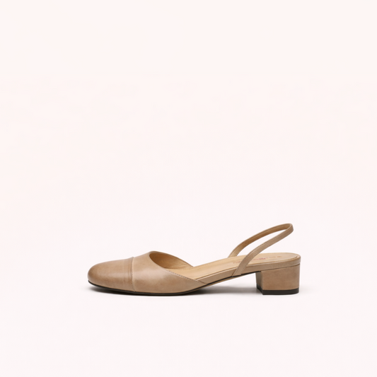 Slingback Mid-Heel Shoe – First-Layer Cowhide with Pigskin Insole