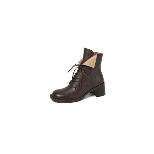 First-Layer Cowhide Leather Lace-Up Ankle Boots