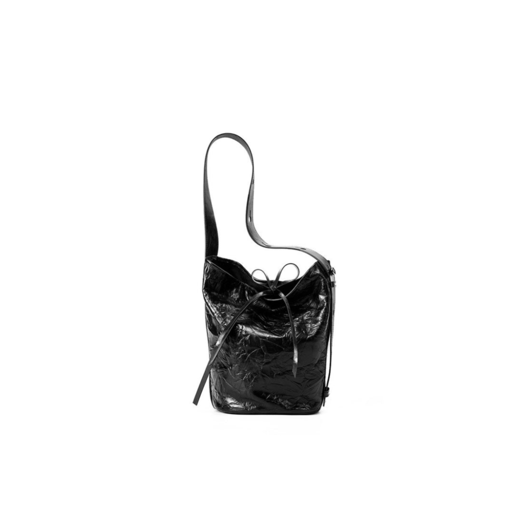 Crinkled Cowhide Bucket Shoulder Bag
