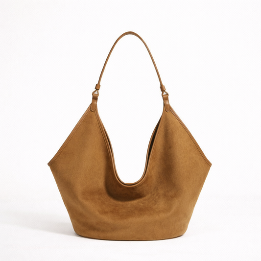Soft-Form Suede Cowhide Hobo Bag Natural Drop Profile