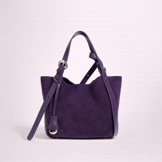 Structured Suede Shoulder Tote in First-Layer Cowhide —