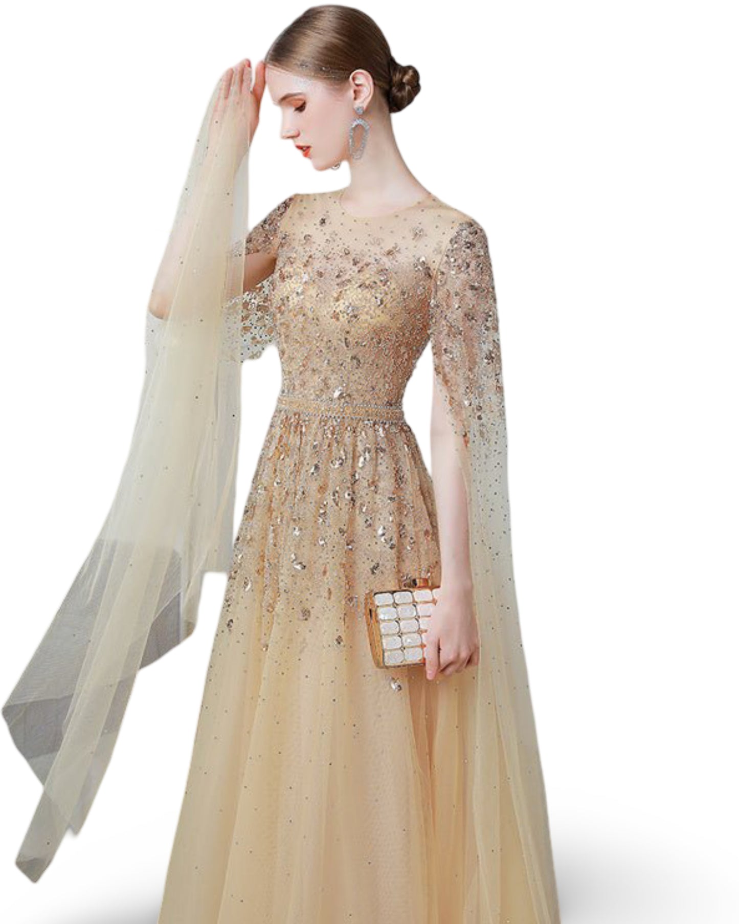Gold High End Flying Sleeve Long Evening Dress
