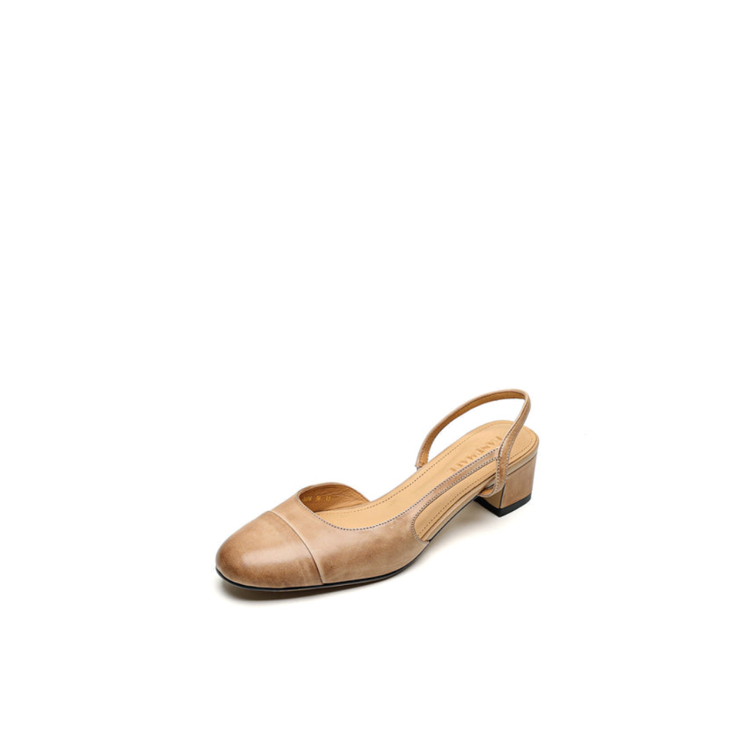 Slingback Mid-Heel Shoe – First-Layer Cowhide with Pigskin Insole