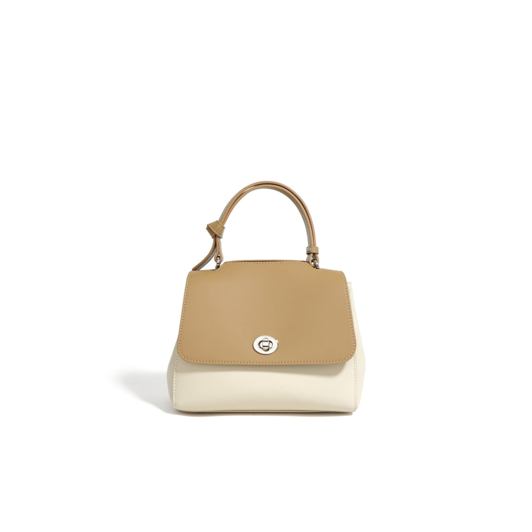 Two-Tone Structured Top-Handle Bag in Two-Layer Cowhide Leather