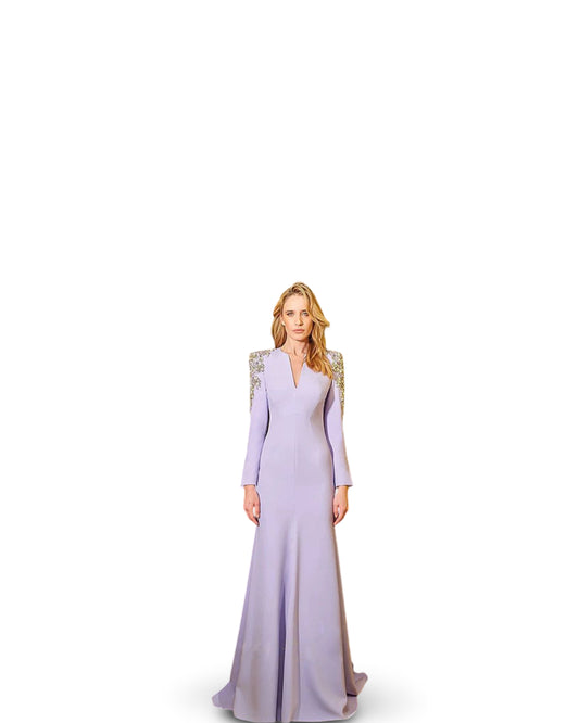 Heavy Industry Beads Diamond Front Slit Small Trailing Dress