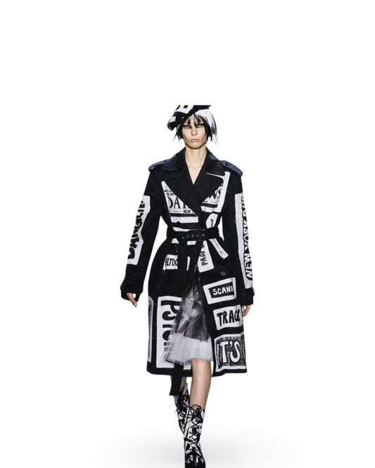 Letter Print Loose Fit Double-breasted Long-sleeved Women's Trench Coat