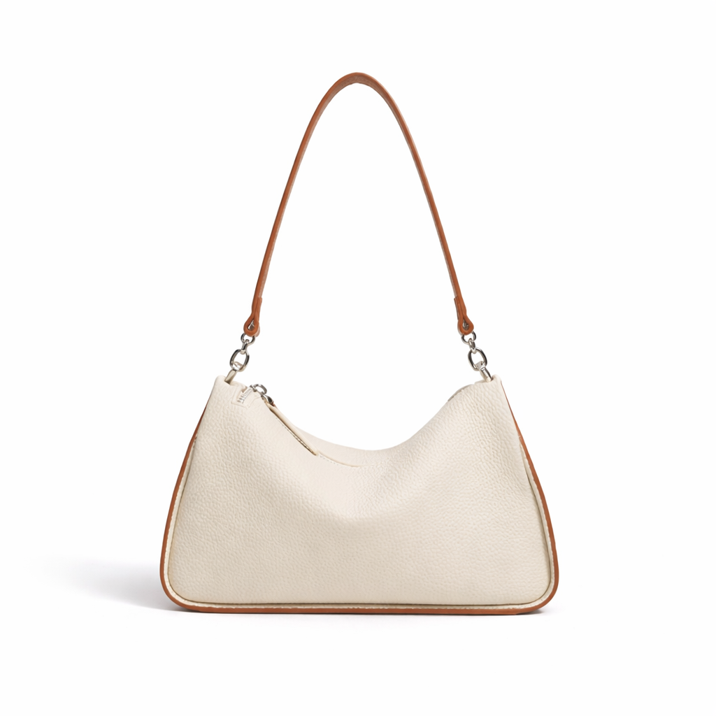 Contrast-Trim Shoulder Bag in First-Layer Cowhide