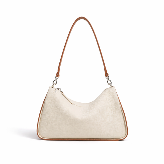 Contrast-Trim Shoulder Bag in First-Layer Cowhide