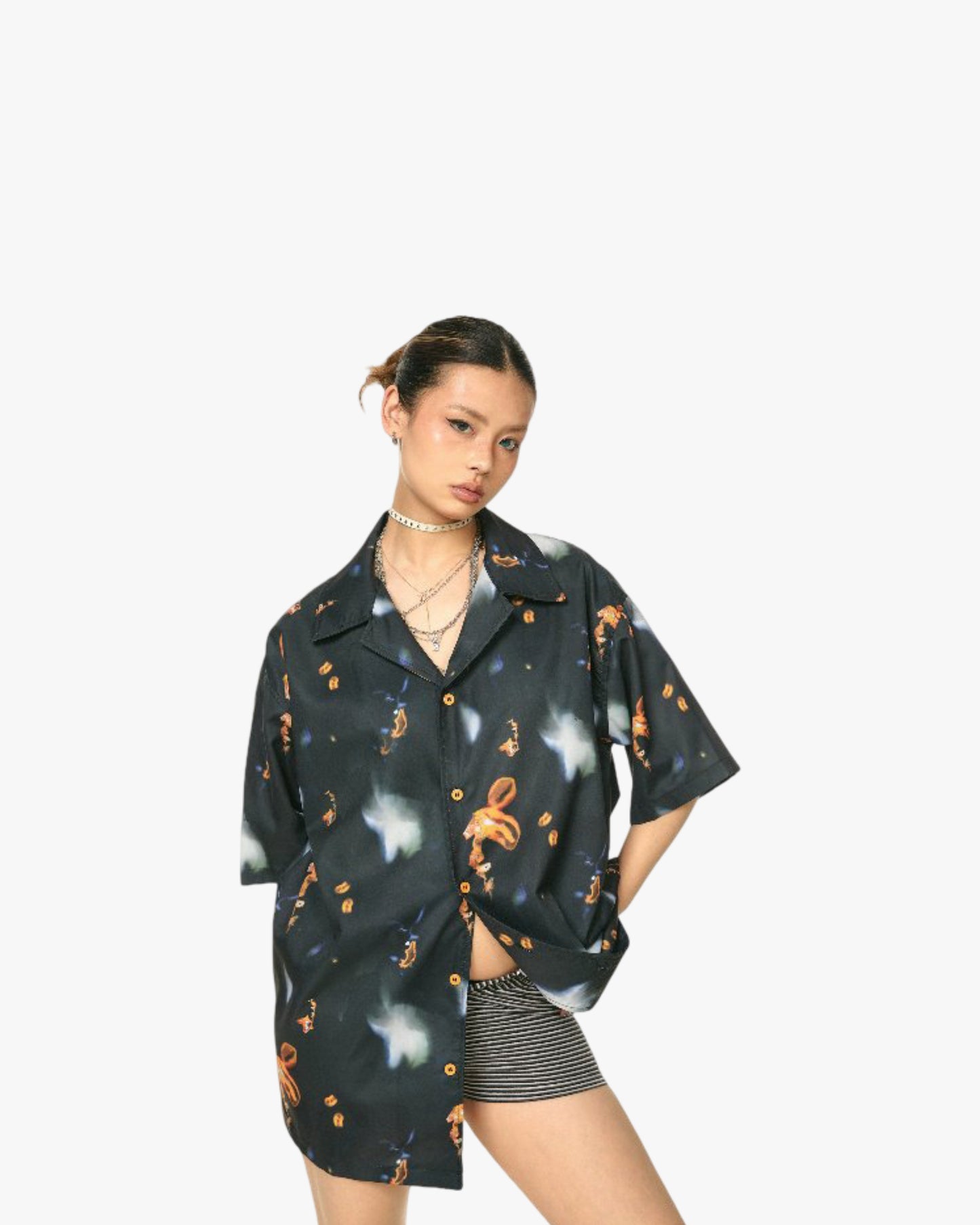 Vintage Print Short Sleeves Shirt Loose Casual