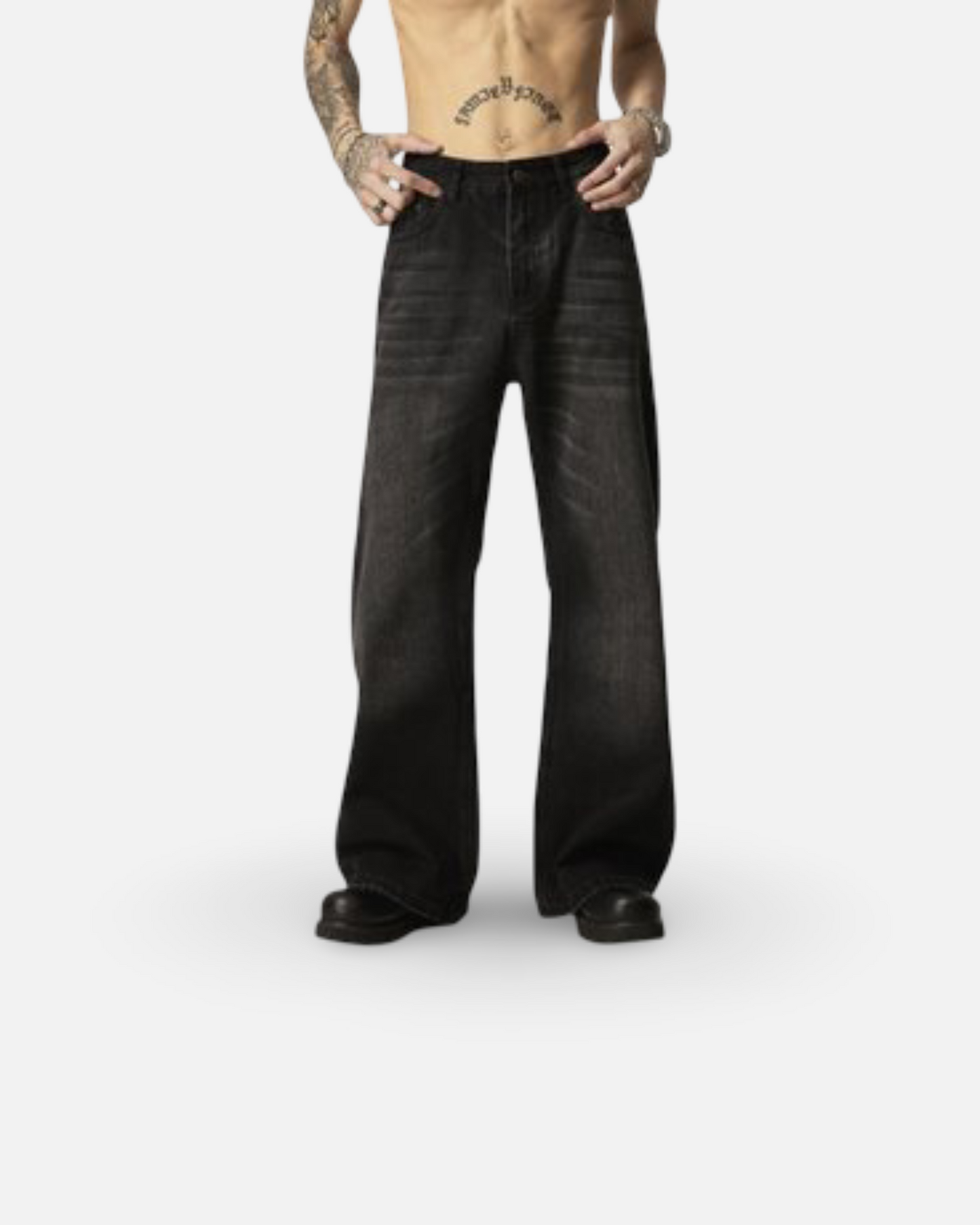 American Retro Black Loose Straight Jeans