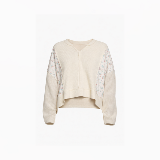 Waffle-Knit Patchwork Crop Top