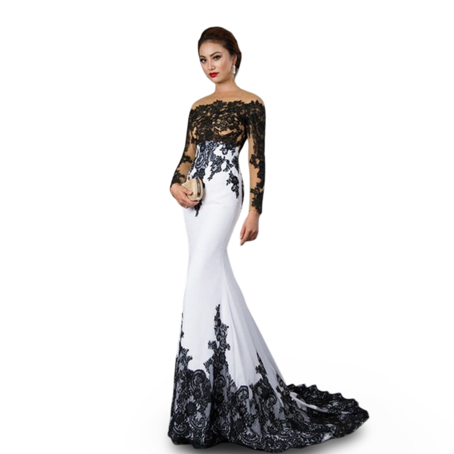 Embroidered Lace Maxi Dress With Fishtail Slim Tail