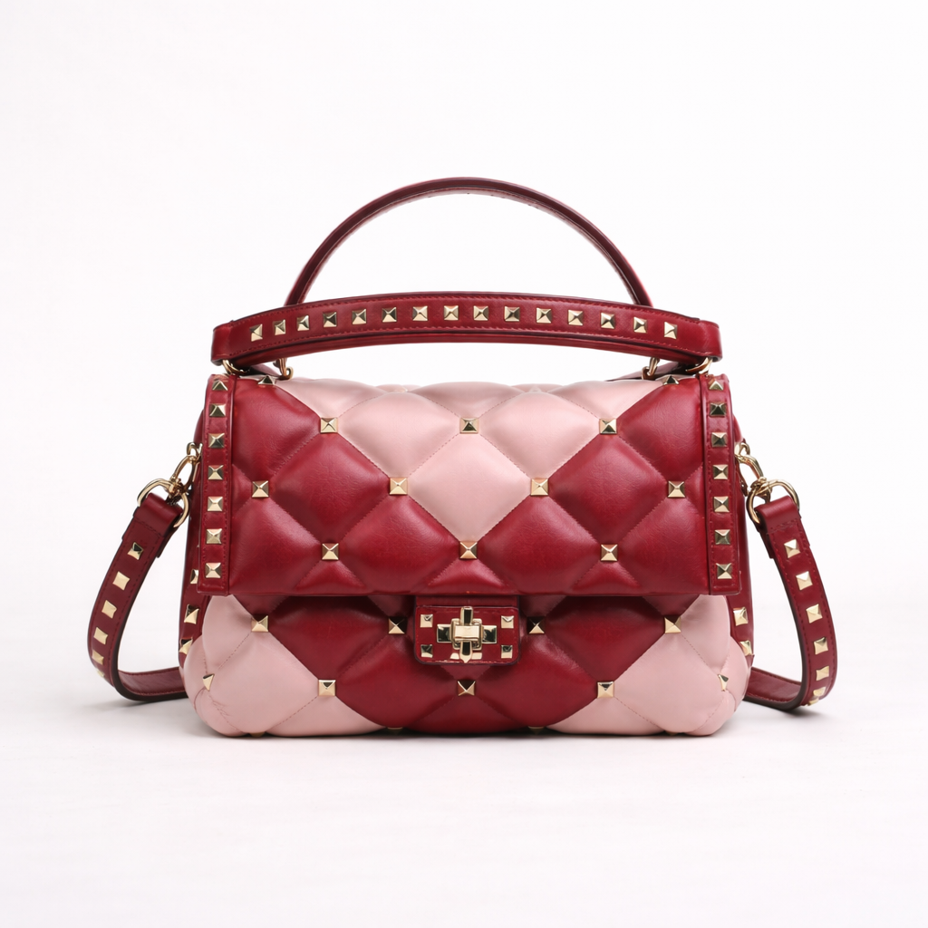 Quilted Stud Leather Top-Handle Bag