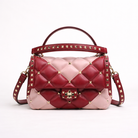 Quilted Stud Leather Top-Handle Bag