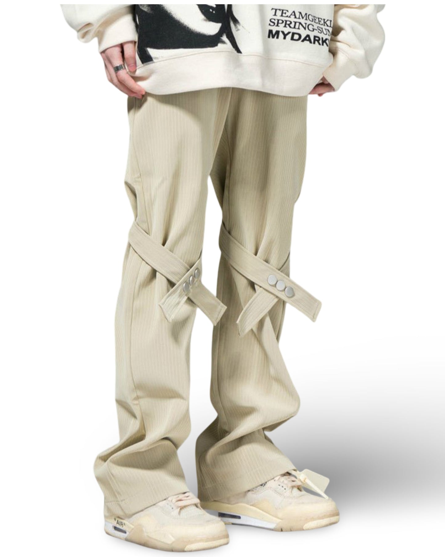 Women's PU Leather Button Tie Flared Casual Pants