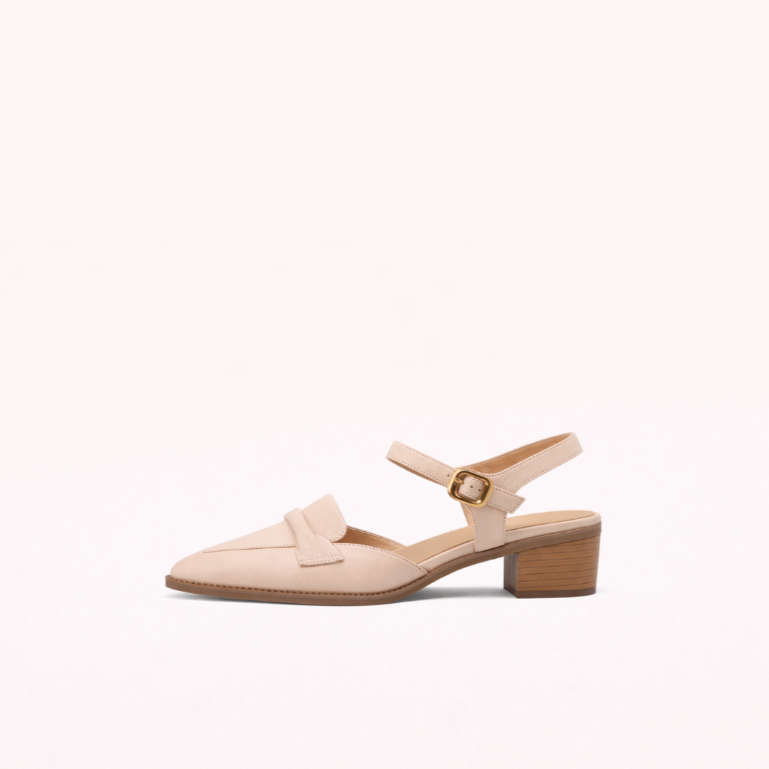Beige Leather Slingback Loafer — Structured Comfort with Everyday Stability