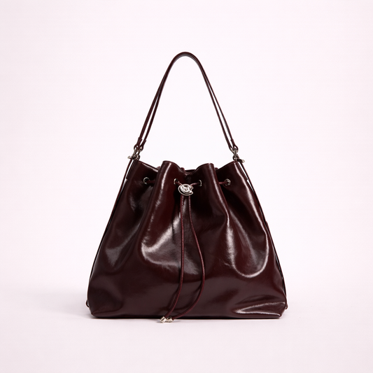 Structured Drawstring Shoulder Bag — Deep Espresso