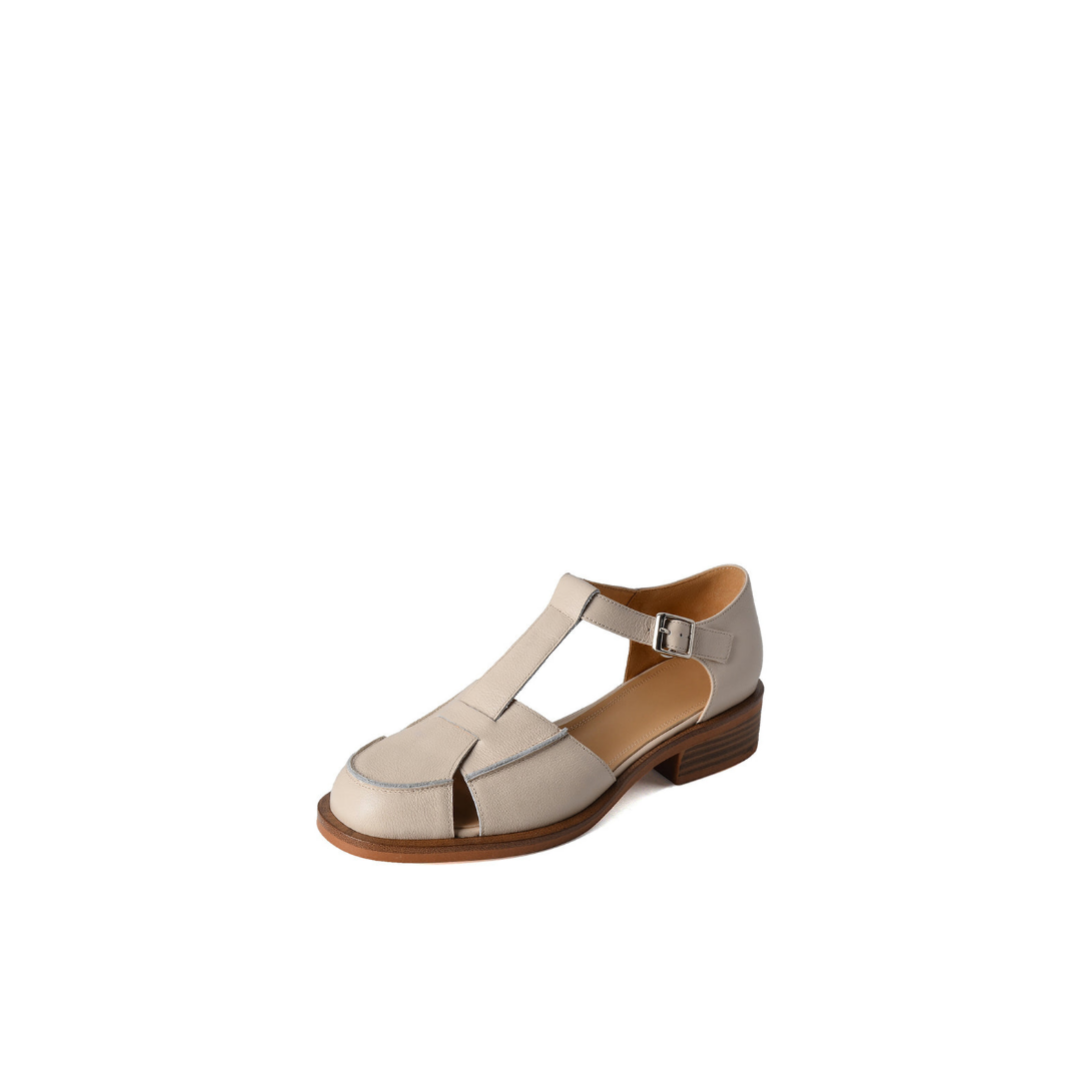 Ivory Leather T-Strap Sandal — Structured Fit with Open Comfort