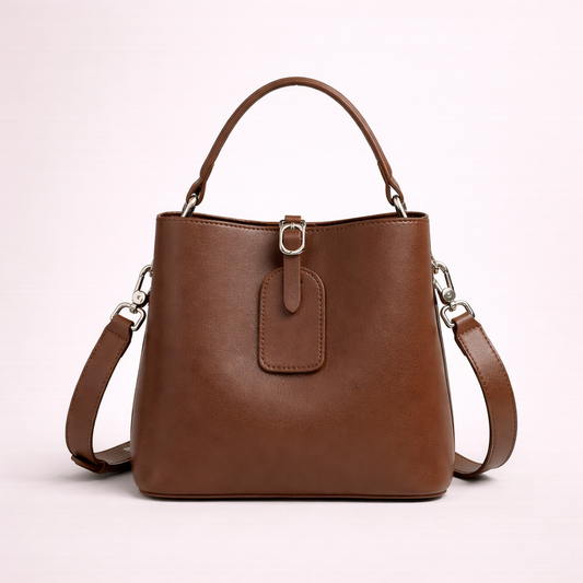 Structured Bucket Bag — First-Layer Cowhide Leather