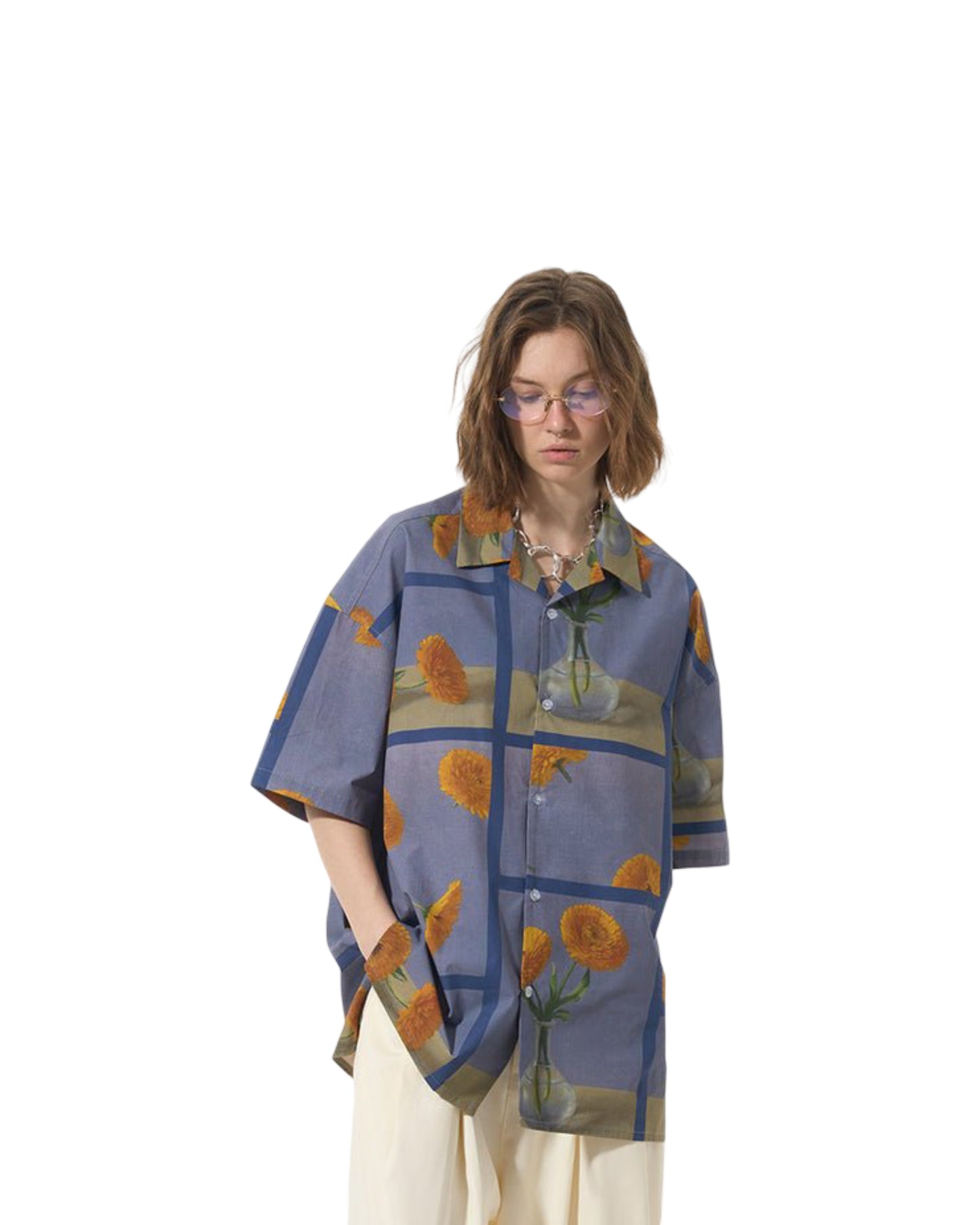 Casual Loose Floral Print Versatile Trend Short Sleeve Shirt