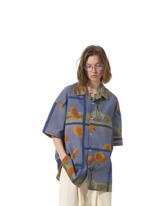 Casual Loose Floral Print Versatile Trend Short Sleeve Shirt