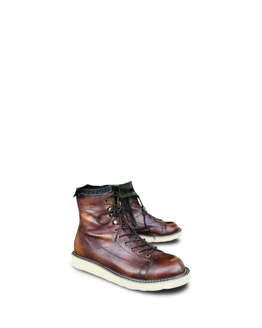 British Style Plus Velvet Leather Mid-top High-top Leather Boots