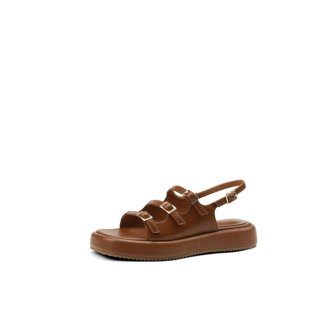 First-Layer Cowhide Platform Sandal – Multi-Buckle Support Build