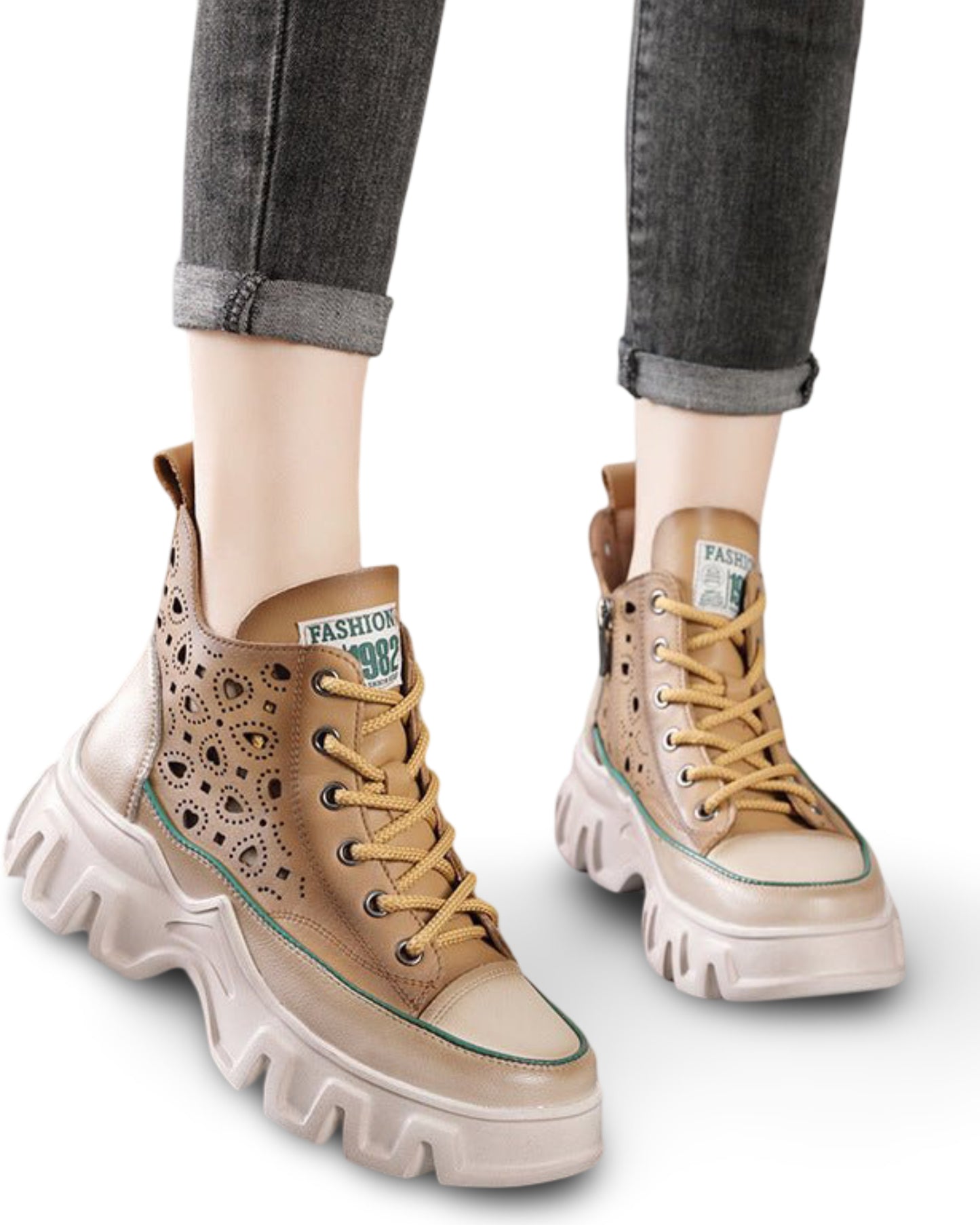 Hollow Single Toe Layer Leather Lace-up Ankle Boots